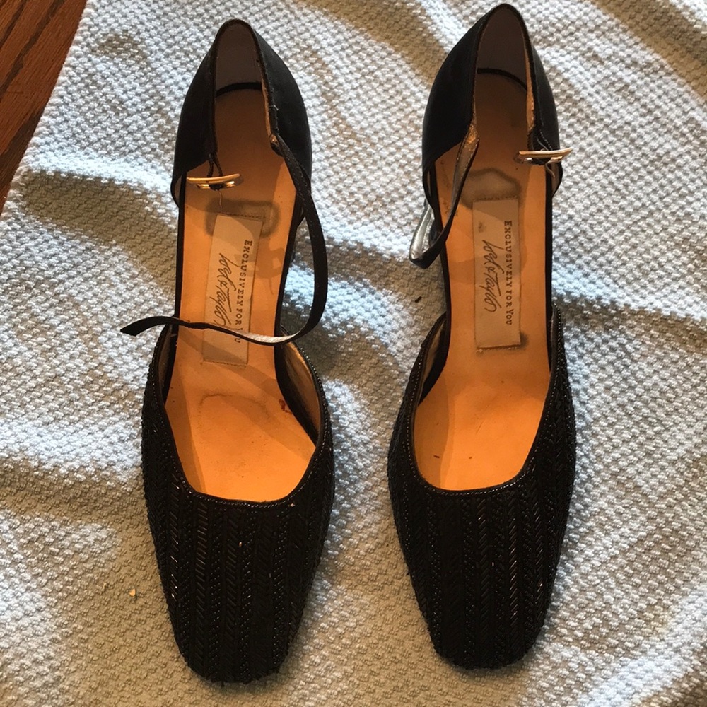 Lord & Taylor Black beaded satin ankle strap
